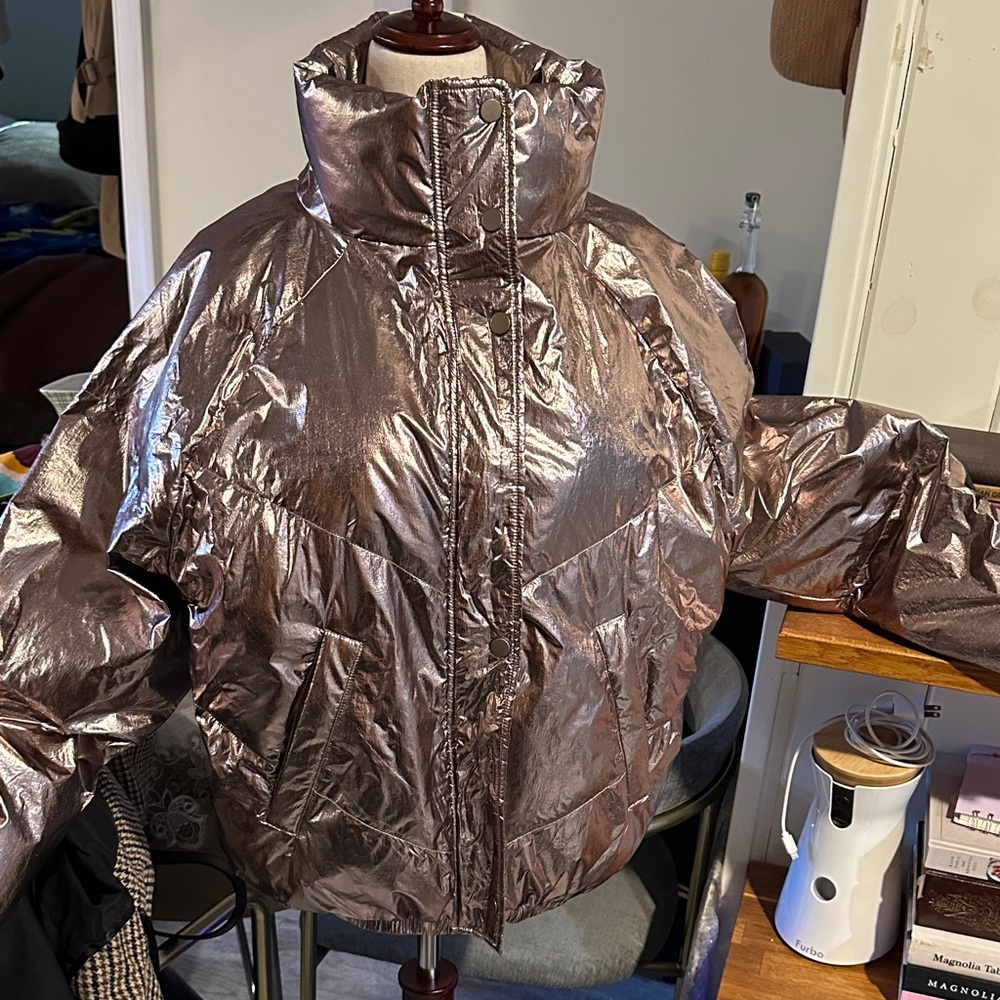 Ba&sh Metallic Bronze Fleece-Lined Puffer Jacket